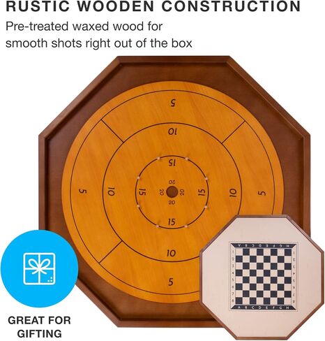 Tournament Crokinole & Checkers | Classic Dexterity Board Game for Two Players | 24 Black & White Discs & Game Board | 27 Inch in Saudi Arabia