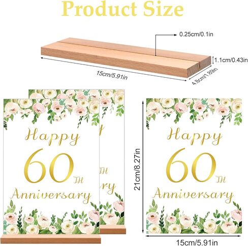 قطعتان من Vlipoeasn لتزيين طاولة الذكرى السنوية الستين للزفاف باللون الأبيض الأنيق وزهرة الفاوانيا الذهبية والفاوانيا للذكرى الستين مع حامل خشبي مفاجأة للآباء الذين يهتفون حتى 60 عامًا من الزفاف in Kuwait