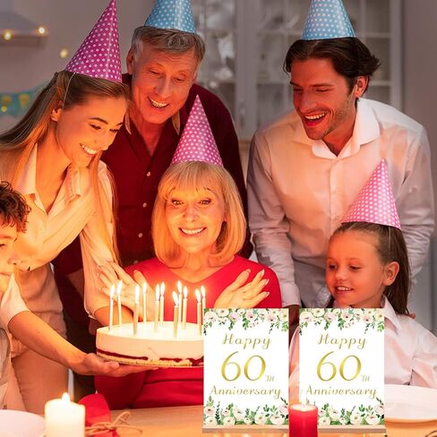 قطعتان من Vlipoeasn لتزيين طاولة الذكرى السنوية الستين للزفاف باللون الأبيض الأنيق وزهرة الفاوانيا الذهبية والفاوانيا للذكرى الستين مع حامل خشبي مفاجأة للآباء الذين يهتفون حتى 60 عامًا من الزفاف in Kuwait