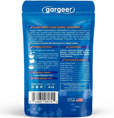 Gargeer Hermit Crab Soaking Salt, Ocean-Like Environment, Includes Calcium and Trace Minerals, No additives or Harmful Ingredients. for Optimal Health and Well-Being. Made in The USA. Enjoy ! in Saudi Arabia