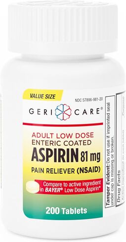 GeriCare Low Dose Enteric Coated Aspirin 81mg Pain Reliever, 100 Count (Pack of 1) in Saudi Arabia