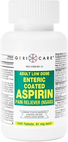 GeriCare Low Dose Enteric Coated Aspirin 81mg Pain Reliever, 100 Count (Pack of 1) in Saudi Arabia