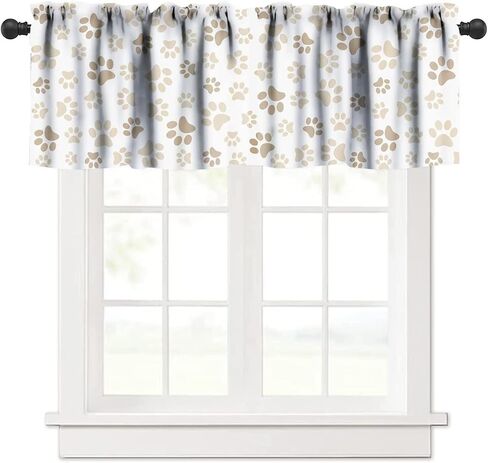 Pet Paw Print Valance Rod Pocket Window Curtain Pet Paw Pattern Print Curtain Animal Footprint Theme Decor Valance for Kitchen Bedroom Living Room Dining Room 1 Panel 54x18in in Saudi Arabia