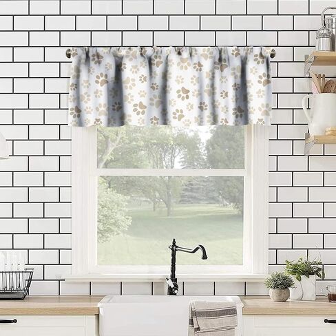 Pet Paw Print Valance Rod Pocket Window Curtain Pet Paw Pattern Print Curtain Animal Footprint Theme Decor Valance for Kitchen Bedroom Living Room Dining Room 1 Panel 54x18in in Saudi Arabia