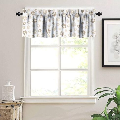 Pet Paw Print Valance Rod Pocket Window Curtain Pet Paw Pattern Print Curtain Animal Footprint Theme Decor Valance for Kitchen Bedroom Living Room Dining Room 1 Panel 54x18in in Saudi Arabia