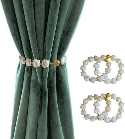 4Pcs Shell Magnetic Curtain Tiebacks,Oceanic Heart Curtain Buckle,Curtain Ties,Modern Rope Buckle Curtain Holdbacks Holder for Home, Office, Window Decoration in Saudi Arabia
