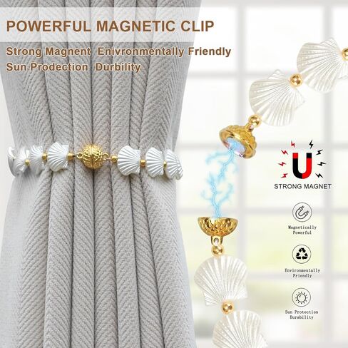 4Pcs Shell Magnetic Curtain Tiebacks,Oceanic Heart Curtain Buckle,Curtain Ties,Modern Rope Buckle Curtain Holdbacks Holder for Home, Office, Window Decoration in Saudi Arabia