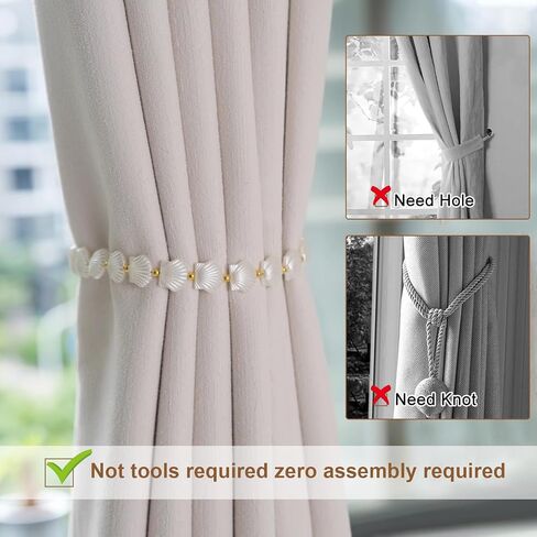 4Pcs Shell Magnetic Curtain Tiebacks,Oceanic Heart Curtain Buckle,Curtain Ties,Modern Rope Buckle Curtain Holdbacks Holder for Home, Office, Window Decoration in Saudi Arabia