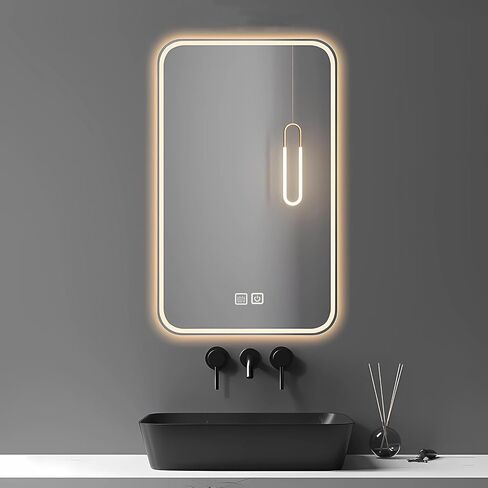 DLPIN 24x32inch LED Bathroom Mirror,Rounded Corner Rectangle Frameless, Vanity Smart Mirror Equipped with Defogging and Gradient 3-Color Lighting,Wall-Mounted Vanity Mirrors in Saudi Arabia