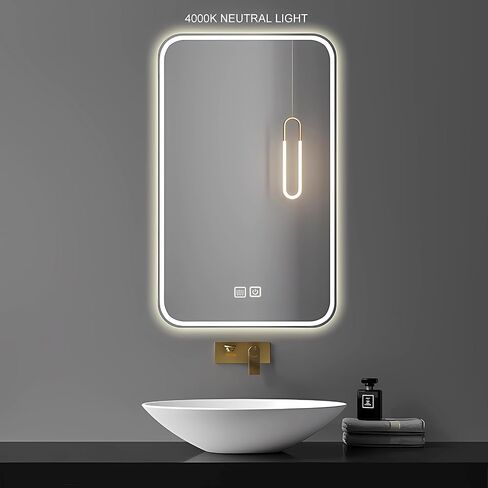 DLPIN 24x32inch LED Bathroom Mirror,Rounded Corner Rectangle Frameless, Vanity Smart Mirror Equipped with Defogging and Gradient 3-Color Lighting,Wall-Mounted Vanity Mirrors in Saudi Arabia