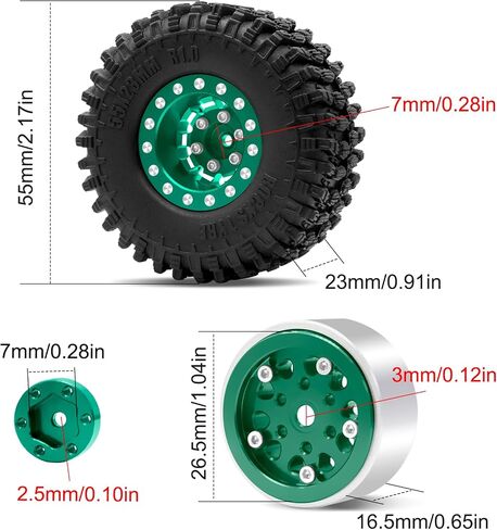 OGRC 1.0 Wheels Deep Dish Rims Negative Offset 7mm Wheels with New Compound 1.0 Tires for Axial SCX24 Gladiator Bronco C10 JLU Deadbolt RC Crawler Upgrades Parts (Black) in Kuwait
