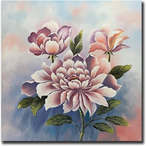 Boieesen Art، 24 × 36 بوصة 100٪ مرسومة يدويًا بزيت الهندباء البسيط والزهور البرية البيضاء جدار الفن الرمادي والذهبي الأزهار قماش لوحات محايدة المناظر الطبيعية الفنية النفط اللوحة اليدوية لغرفة المعيشة in Saudi Arabia