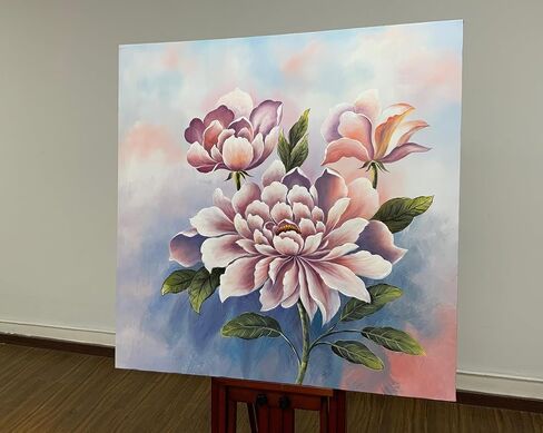 Boieesen Art، 24 × 36 بوصة 100٪ مرسومة يدويًا بزيت الهندباء البسيط والزهور البرية البيضاء جدار الفن الرمادي والذهبي الأزهار قماش لوحات محايدة المناظر الطبيعية الفنية النفط اللوحة اليدوية لغرفة المعيشة in Saudi Arabia