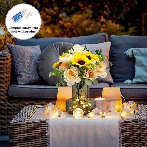 Artificial Sunflower Bouquets, 2 Bunches Fake Flowers with Sunflowers and White Peonies for Home Wedding Summer Decor, Arrangement Table Centerpieces Indoor, DIY Garden Outdoor Art DéCor in Saudi Arabia