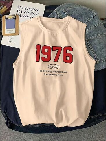 Men's Summer Tank Top Letter Graphic Round Neck Sleeveless Tank Top Workout Gym Tops Streetwear in Saudi Arabia
