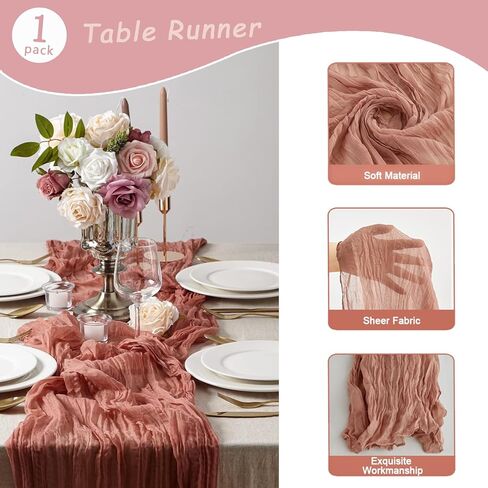 مفرش طاولة من القماش القطني بطول 10 أقدام من قماش الجبن الريفي بوهو باللون الوردي المغبر لتزيين حفلات الزفاف، وديكورات حفلات الشاي، ومستلزمات حفلات الزفاف وعيد الفصح الصيفي in Kuwait