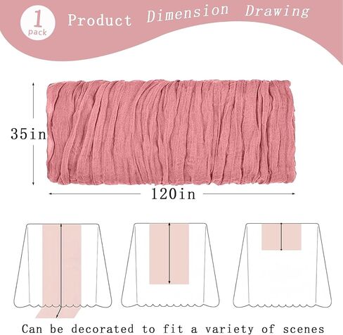 مفرش طاولة من القماش القطني بطول 10 أقدام من قماش الجبن الريفي بوهو باللون الوردي المغبر لتزيين حفلات الزفاف، وديكورات حفلات الشاي، ومستلزمات حفلات الزفاف وعيد الفصح الصيفي in Kuwait