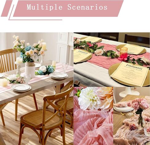 مفرش طاولة من القماش القطني بطول 10 أقدام من قماش الجبن الريفي بوهو باللون الوردي المغبر لتزيين حفلات الزفاف، وديكورات حفلات الشاي، ومستلزمات حفلات الزفاف وعيد الفصح الصيفي in Kuwait