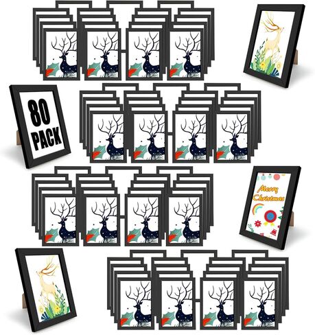 مجموعة مكونة من 80 إطار صور كبير الحجم مع حصيرة للتثبيت على الحائط، إطارات صور بسيطة، إطارات صور متعددة للحائط أو سطح الطاولة، مقاس 4×6 أسود in Kuwait