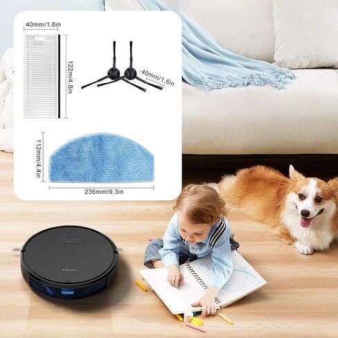 15 Pack Replacement Accessories for Ecovacs Deebot T30 Omni, T30 PRO Omni, T30s, for Yeedi M12 Pro+ Vacuum, 4 Side Brush, 2 Hepa Filter, 4 Mop Cloth, 4 Dust Bag, 1 Cleaning Brush in Saudi Arabia