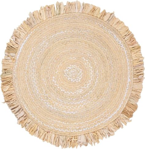 SAFAVIEH Braided Collection Area Rug - 4' Round, Beige, Handmade Boho Fringe Reversible Cotton, Ideal for High Traffic Areas in Living Room, Bedroom (BRD451B) in Saudi Arabia