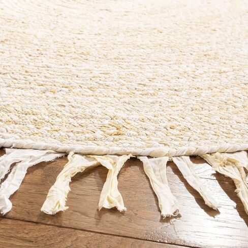 SAFAVIEH Braided Collection Area Rug - 4' Round, Beige, Handmade Boho Fringe Reversible Cotton, Ideal for High Traffic Areas in Living Room, Bedroom (BRD451B) in Saudi Arabia