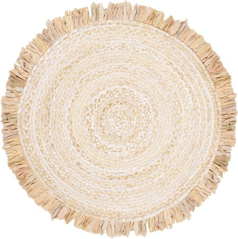 SAFAVIEH Braided Collection Area Rug - 4' Round, Beige, Handmade Boho Fringe Reversible Cotton, Ideal for High Traffic Areas in Living Room, Bedroom (BRD451B) in Saudi Arabia