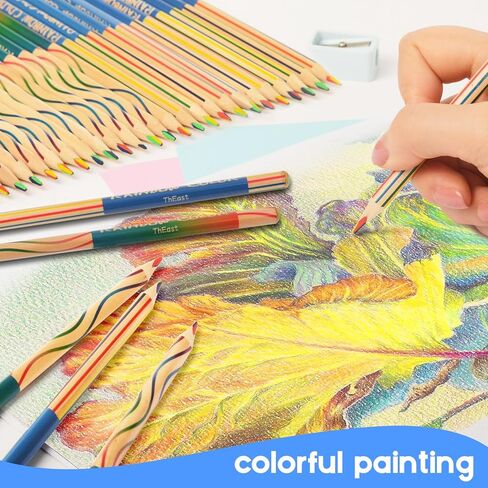 ThEast 10 Pieces Rainbow Pencils, 4 Color in 1 Rainbow Colored Pencils for Kids, Assorted Colors for Drawing, Coloring, Kids Party Favors, Pre-sharpened in Kuwait