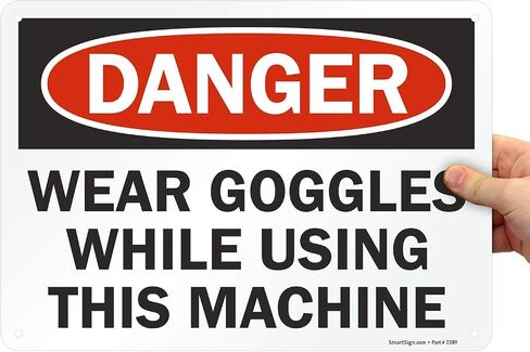 SmartSign 10 × 14 بوصة "خطر - ارتد نظارات واقية أثناء استخدام هذه الآلة" لافتة OSHA، مطبوعة رقميًا، 55 مل من بلاستيك HDPE، أحمر، أسود وأبيض in Saudi Arabia