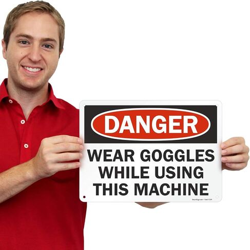 SmartSign 10 × 14 بوصة "خطر - ارتد نظارات واقية أثناء استخدام هذه الآلة" لافتة OSHA، مطبوعة رقميًا، 55 مل من بلاستيك HDPE، أحمر، أسود وأبيض in Saudi Arabia