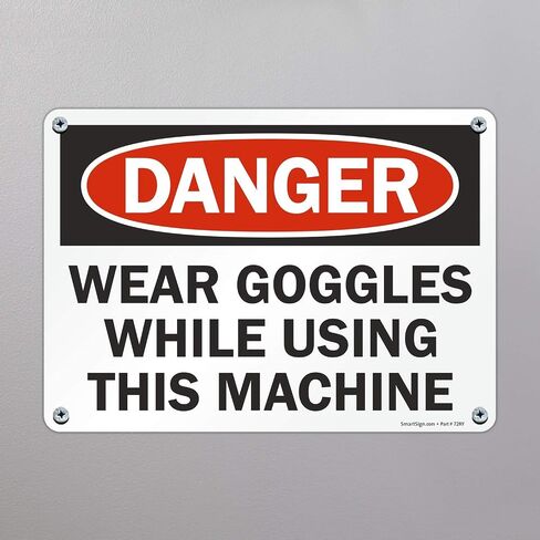 SmartSign 10 × 14 بوصة "خطر - ارتد نظارات واقية أثناء استخدام هذه الآلة" لافتة OSHA، مطبوعة رقميًا، 55 مل من بلاستيك HDPE، أحمر، أسود وأبيض in Saudi Arabia