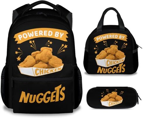 Chicken Nugget Backpack with Lunch Box for Girls, Set of 3 School Backpacks Matching Combo, Funny Gold Bookbag and Pencil Case Bundle in Kuwait