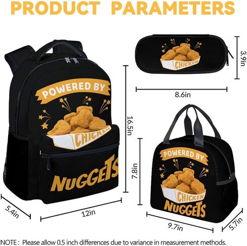 Chicken Nugget Backpack with Lunch Box for Girls, Set of 3 School Backpacks Matching Combo, Funny Gold Bookbag and Pencil Case Bundle in Kuwait