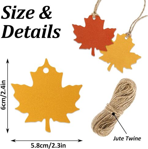 Whaline 150Pcs Thanksgiving Maple Leaf Gift Tags 5 Colors Fall Leaf Craft Wrapping Tags with 98.4ft Jute Twine Thankful Blank DIY Hanging Label Tags for Autumn Thanksgiving Wedding Party Favor Decor in Saudi Arabia