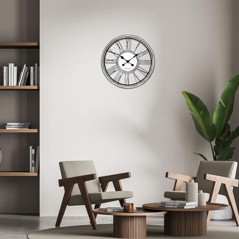 ANDSTAR Modern17 بوصة ساعة حائط صامتة غير موقوتة كوارتز ساعة حائط مستديرة مخرمة تصميم كلاسيكي رقم روماني اسم المدينة طلاء ساعات حائط فضية ديكور منزلي لغرفة المعيشة/المكتب (شيكاغو) in Kuwait