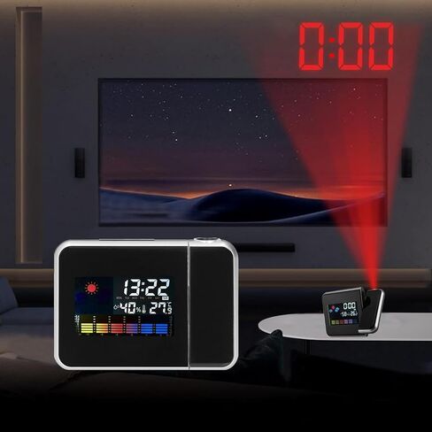 Projection Alarm Clock, Weather Clock Bedside with 180° Projector, LCD Digital Clock with 12/24H Time Date Snooze Temperature Humidity Table Clock Backlight for Bedroom Living Room Office in Saudi Arabia