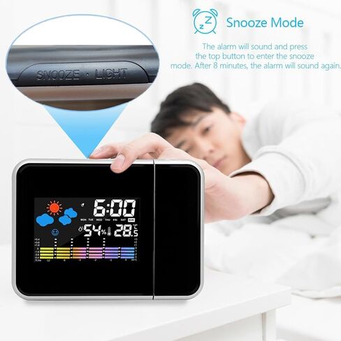 Projection Alarm Clock, Weather Clock Bedside with 180° Projector, LCD Digital Clock with 12/24H Time Date Snooze Temperature Humidity Table Clock Backlight for Bedroom Living Room Office in Saudi Arabia