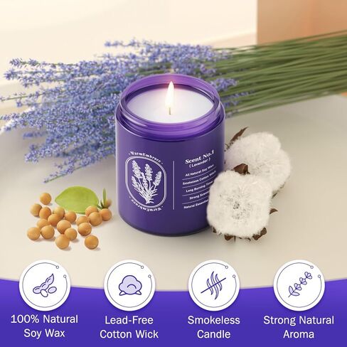 شموع اللافندر من WarmEmbrace للمنزل المعطرة، شمعة عطرية بوزن 7.6 أونصة، شموع برطمان أرجوانية، شموع طبيعية للنساء، شموع معطرة تدوم طويلاً لمدة 40 ساعة لعيد الميلاد - عبوة واحدة in Saudi Arabia