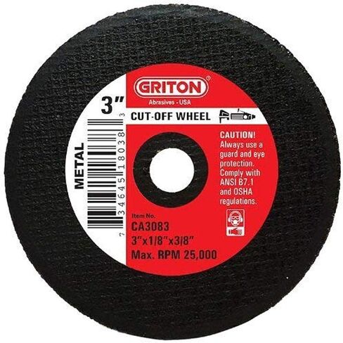 عجلة قطع معدنية من Griton CA3083 Arbor للمعادن، قطر الفتحة 3/8 بوصة، القطر 3 بوصة، العرض 1/8 بوصة (عبوة من 25 قطعة) in Saudi Arabia
