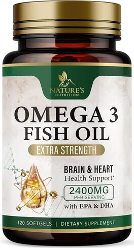 Triple Strength Omega 3 Fish Oil 2400 mg Softgels, Nature's Fish Oil Supplements, Brain & Heart Health Support - EPA & DHA, 1200 MG Fish Oil in Each Softgel, Omega-3 Supplement - 60 Fish Oil Softgels in Saudi Arabia