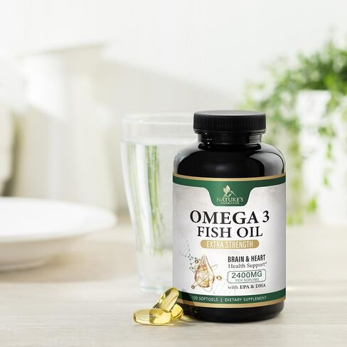 Triple Strength Omega 3 Fish Oil 2400 mg Softgels, Nature's Fish Oil Supplements, Brain & Heart Health Support - EPA & DHA, 1200 MG Fish Oil in Each Softgel, Omega-3 Supplement - 60 Fish Oil Softgels in Saudi Arabia