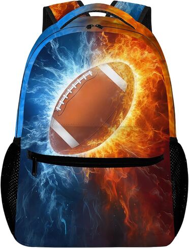 Football Backpack for Boys, Cool Fire and Ice Football Backpack for School, Youth Kids Football Bookbag, Elementary Middle School Sport Balls Kids Backpack Water Resistant Bookbags, 16 Inch in Saudi Arabia