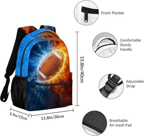 Football Backpack for Boys, Cool Fire and Ice Football Backpack for School, Youth Kids Football Bookbag, Elementary Middle School Sport Balls Kids Backpack Water Resistant Bookbags, 16 Inch in Saudi Arabia