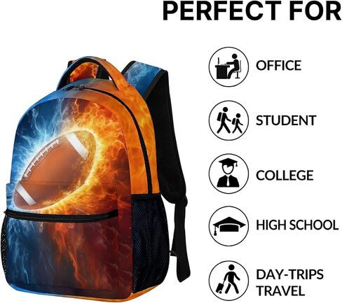 Football Backpack for Boys, Cool Fire and Ice Football Backpack for School, Youth Kids Football Bookbag, Elementary Middle School Sport Balls Kids Backpack Water Resistant Bookbags, 16 Inch in Saudi Arabia