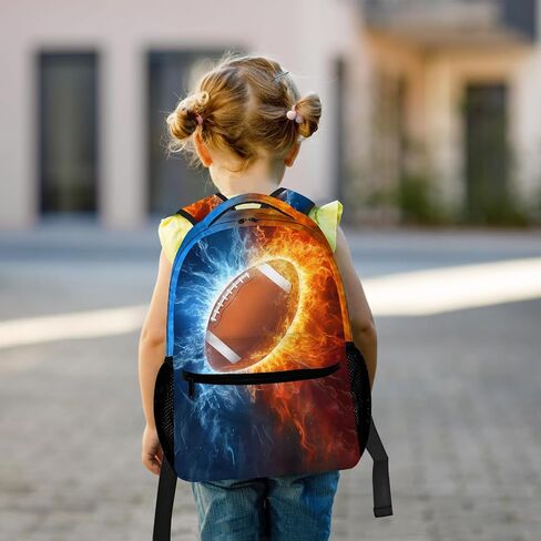Football Backpack for Boys, Cool Fire and Ice Football Backpack for School, Youth Kids Football Bookbag, Elementary Middle School Sport Balls Kids Backpack Water Resistant Bookbags, 16 Inch in Saudi Arabia