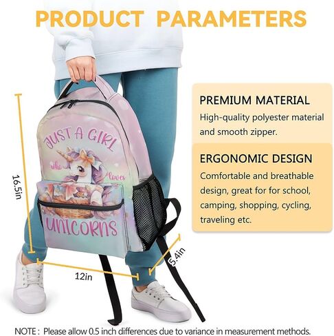 Unicorn Backpacks for Girls, 16 Inch Cute Print Kids Backpack for School, Pink Lightweight Bookbag for Travel in Saudi Arabia