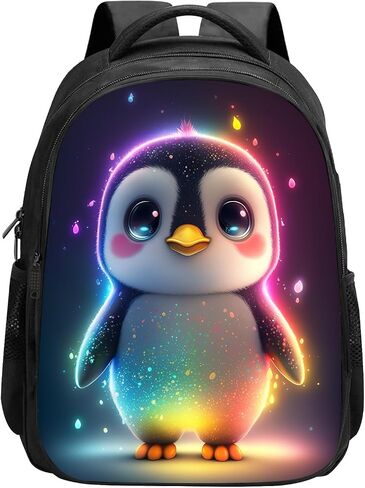 Penguin Backpack for Kids, Cute Baby Penguin with Rainbow Galaxy Starry Stars Boby School Backpack Bookbag, 16 Inch Kindergarten Elementary School Backpack for School & Travel, Colorful in Saudi Arabia