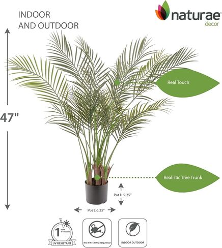 نبات نخيل الأريكا من Naturae Decor - نبات منزلي صناعي داخلي وخارجي نابض بالحياة - مقاوم للأشعة فوق البنفسجية بارتفاع 47 بوصة in Kuwait
