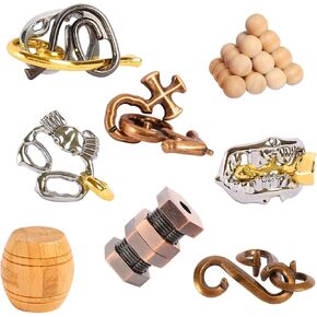 RLYLF 8 Pieces Wooden and Metal Brain Teaser Puzzles for Adults and Kids Family Games Party Favor Coffee Time Unlock Interlock Mind Challenging