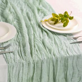 Hahuho Dusty Blue Cheesecloth Table Runner 10ft, Gauze Boho Rustic Table Runners for Wedding Birthday Party Baby Shower Decorations（1 Pack , 35x120 Inches）